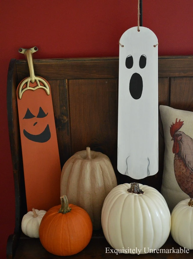 Ceiling fan blades turned into ghosts and halloween decor