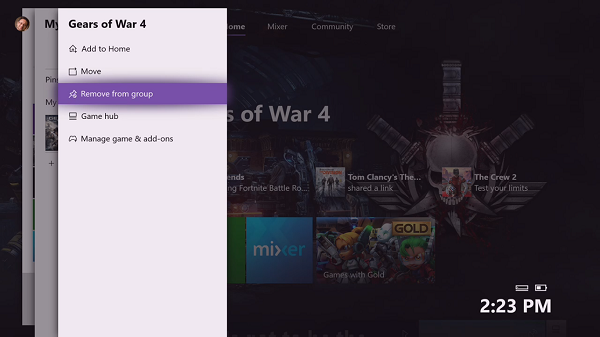Quitar una aplicación o un juego de los grupos de Xbox One