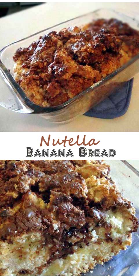 Banana bread filled with Nutella and Chopped Nuts. Top is kinda crunchy with gooey insides.