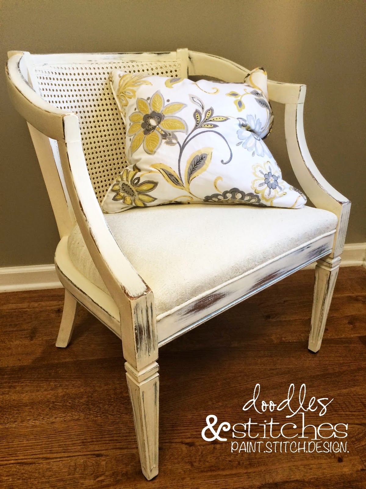 Doodles & Stitches: Barrel Cane Chair - Painted Fabric & Wood