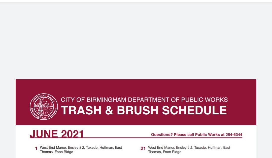 June 2021 Bulk Trash and Brush Pickup Schedule