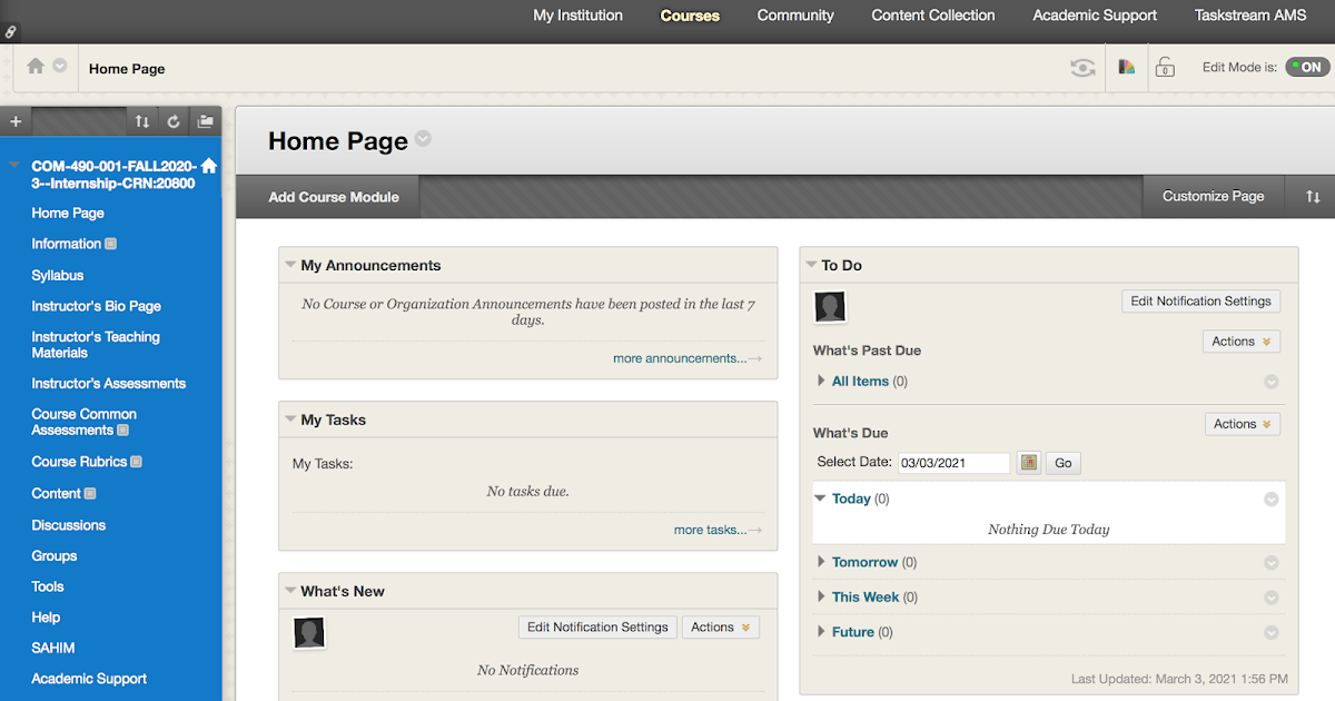 CCMS Internship Program Blackboard Requirements