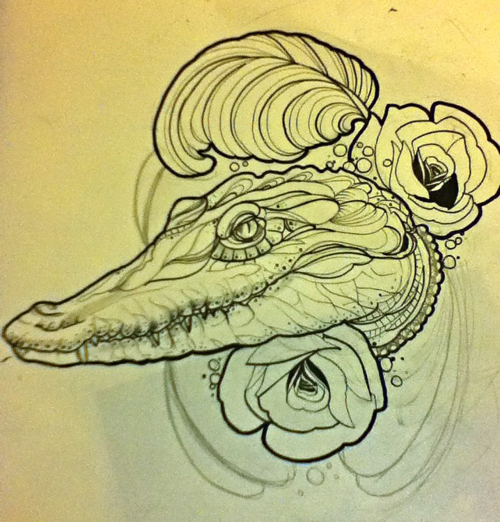 Эскиз тату крокодил