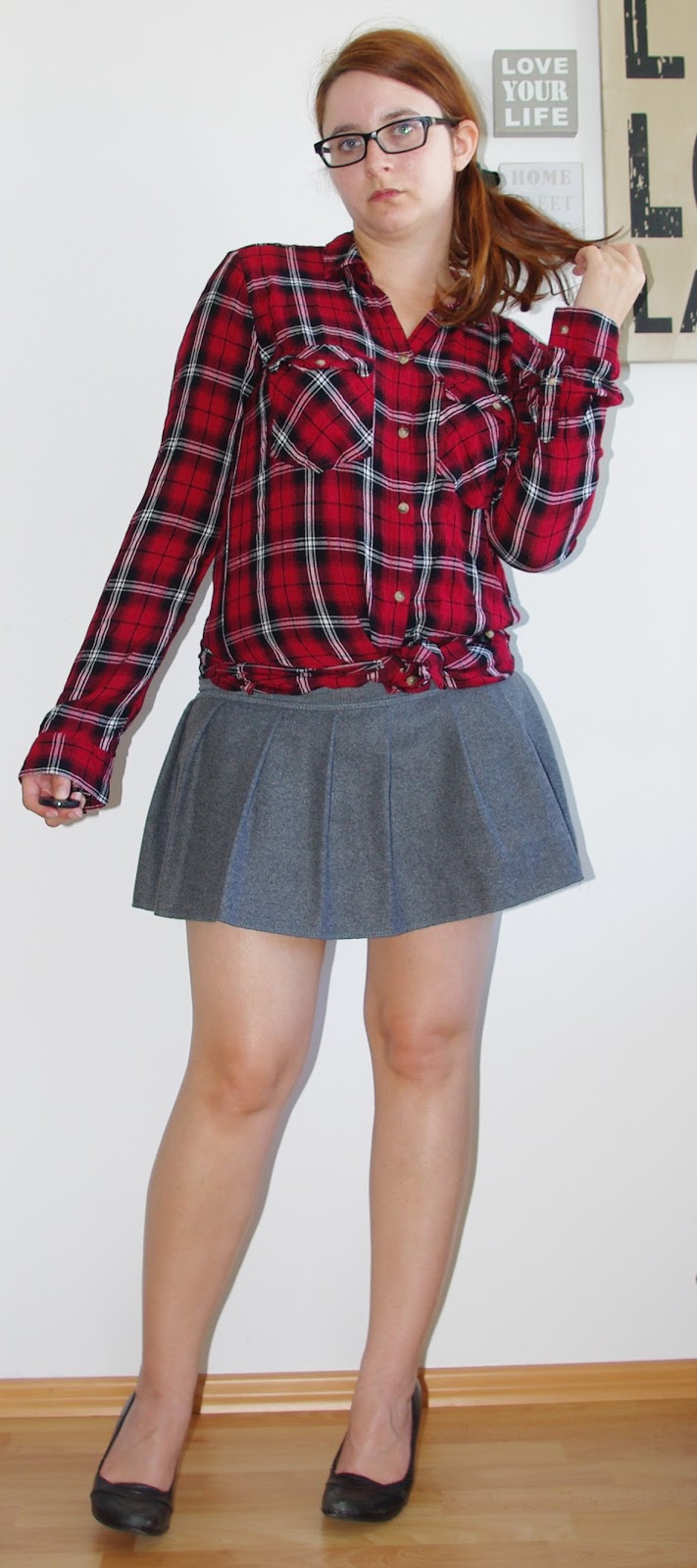 Lucciola [Fashion] Plaid Everywhere Around Grey Skirt & Plaid Shirt