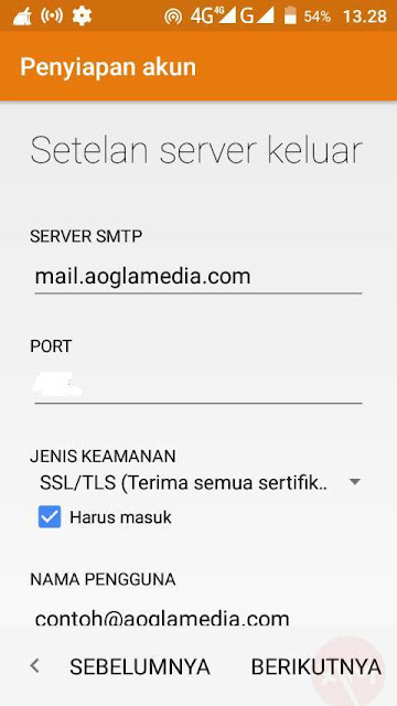 Setelan Keluar Server Email di Android