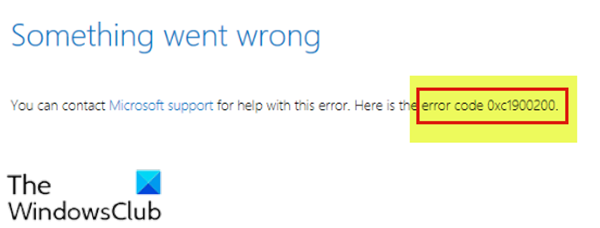 Error de actualización de Windows 10 0xc1900200