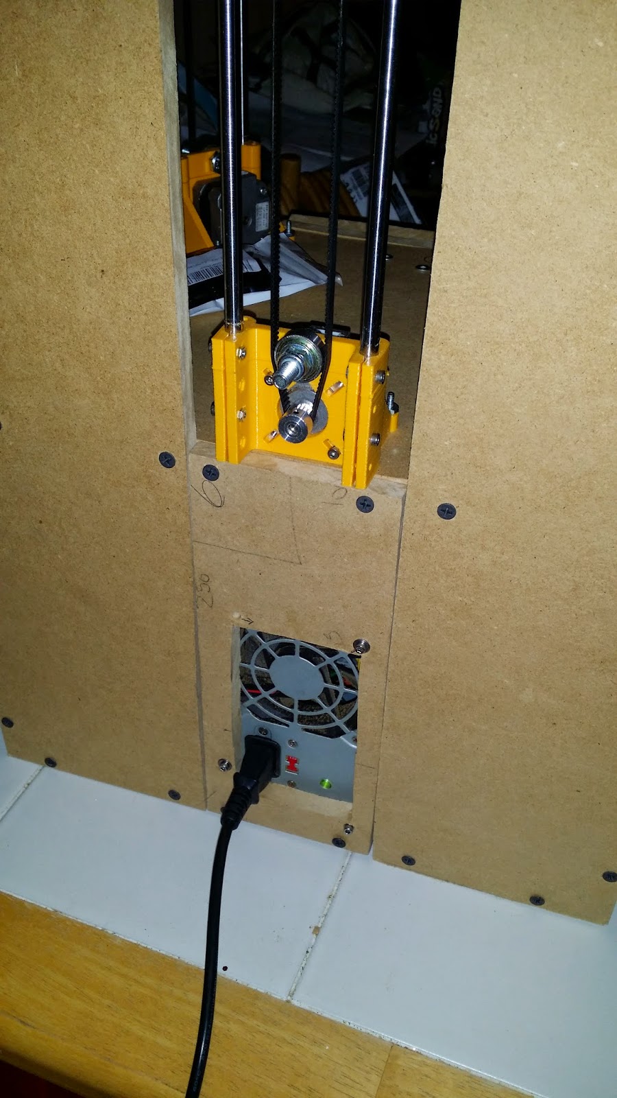 3d Rostock Delta Printer ATX Power Supply mounted in bottom back of