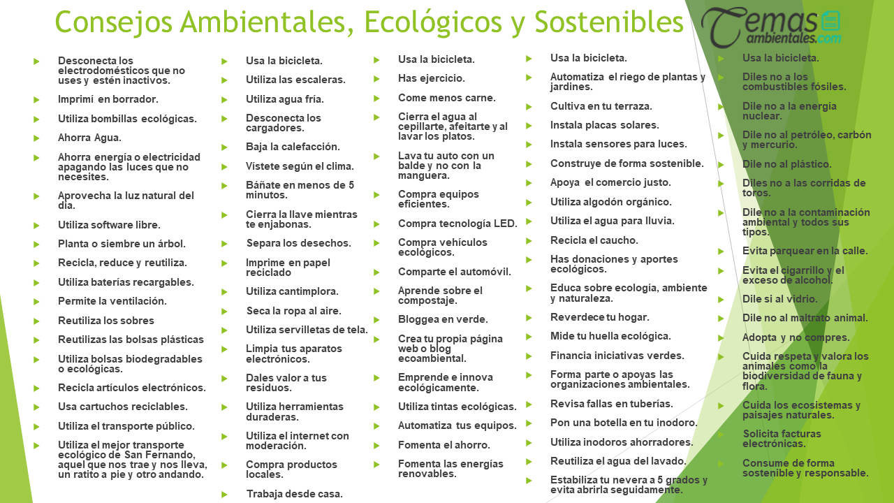 consejos ecologicos, ambientales y sostenibles para cuidar el medio ambiente