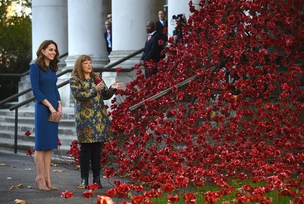 Kate Middleton wore Jenny Packham blue dress worn during the first day of the royal Canada, Gianvito Rossi pumps