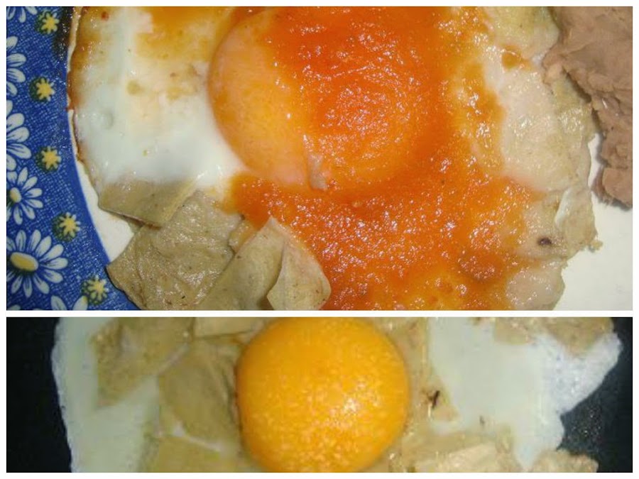 Huevo con salsa y tortillas