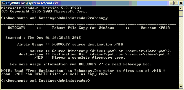 Pantallazos.es: Robocopy Command Line :Usar Robust File Copy.