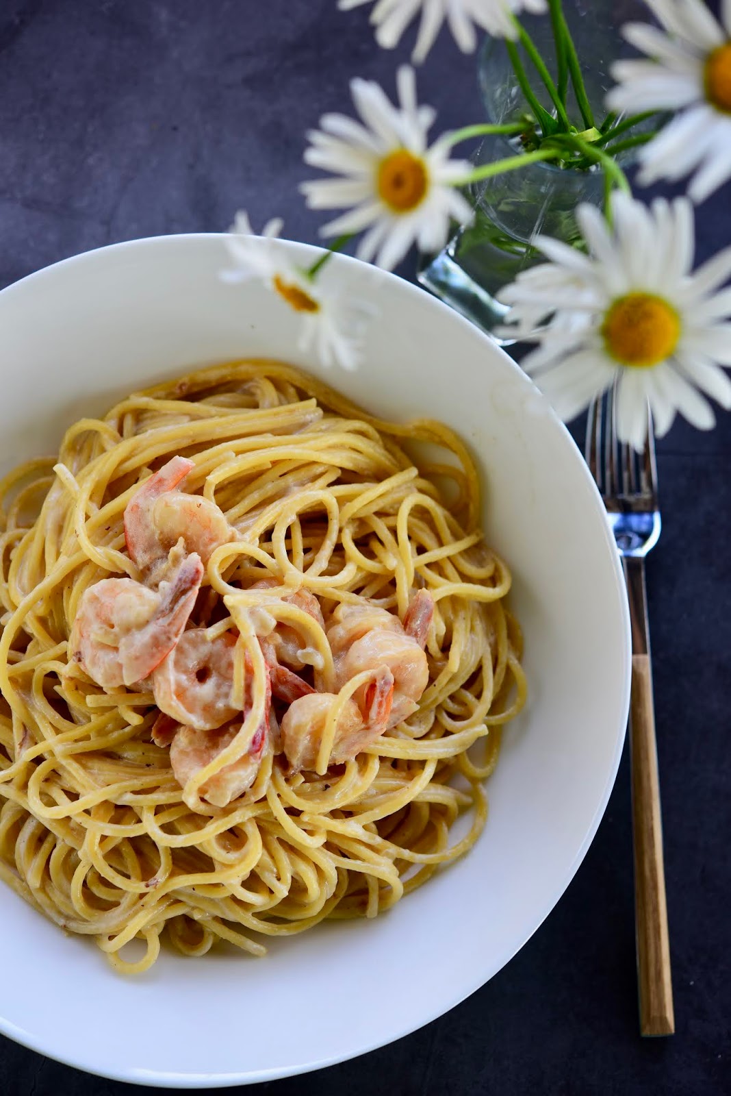 Makaronai su krevetėmis ir konjaku