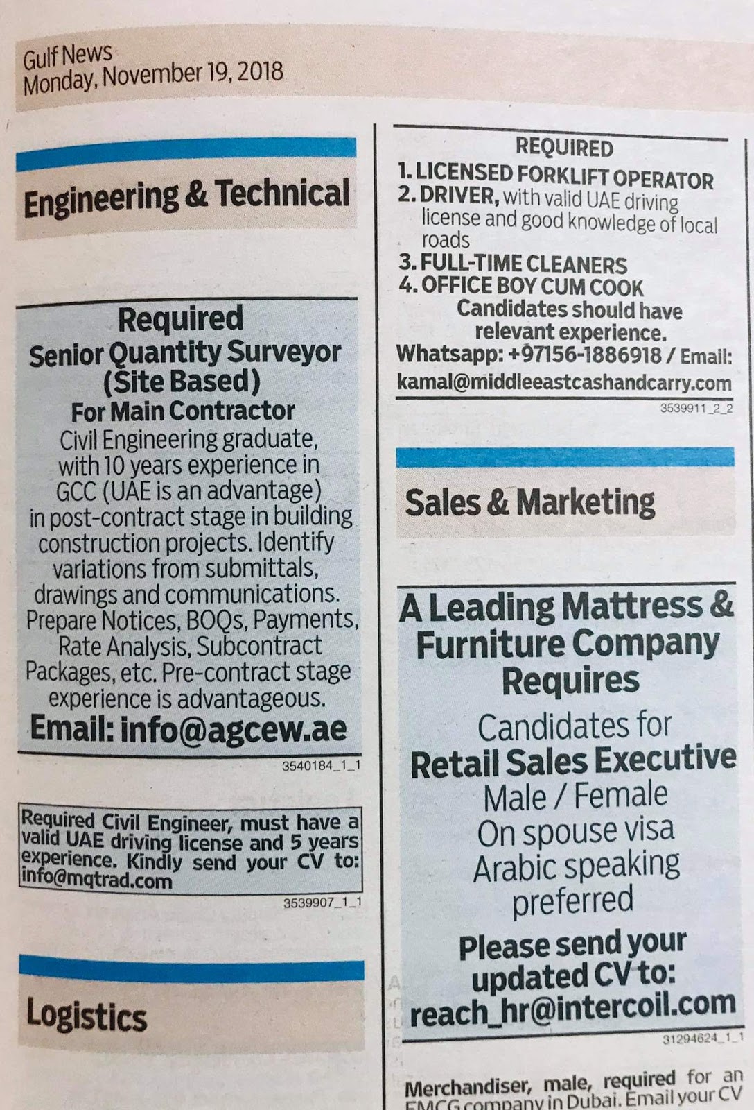 Various Categories Jobs In Uae Local Hiring Khaleej Times Uae 1911105 Jobs In Abroad