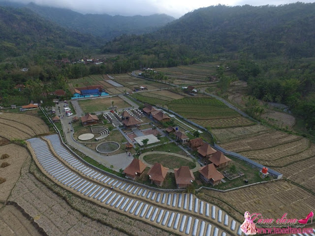 Gabar permandangan Balkondes Ngadiharjo Guesthouse dari atas yang diambil menggunakan dron