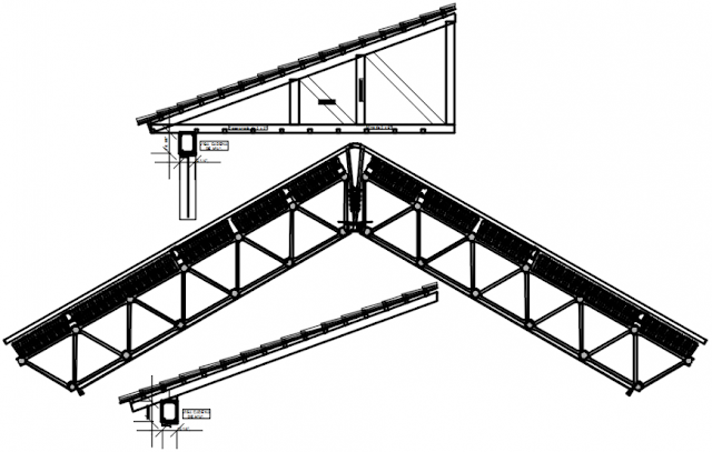 STEEL STRUCTURE VIEW OF ROOF AREA IN AUTOCAD FILE