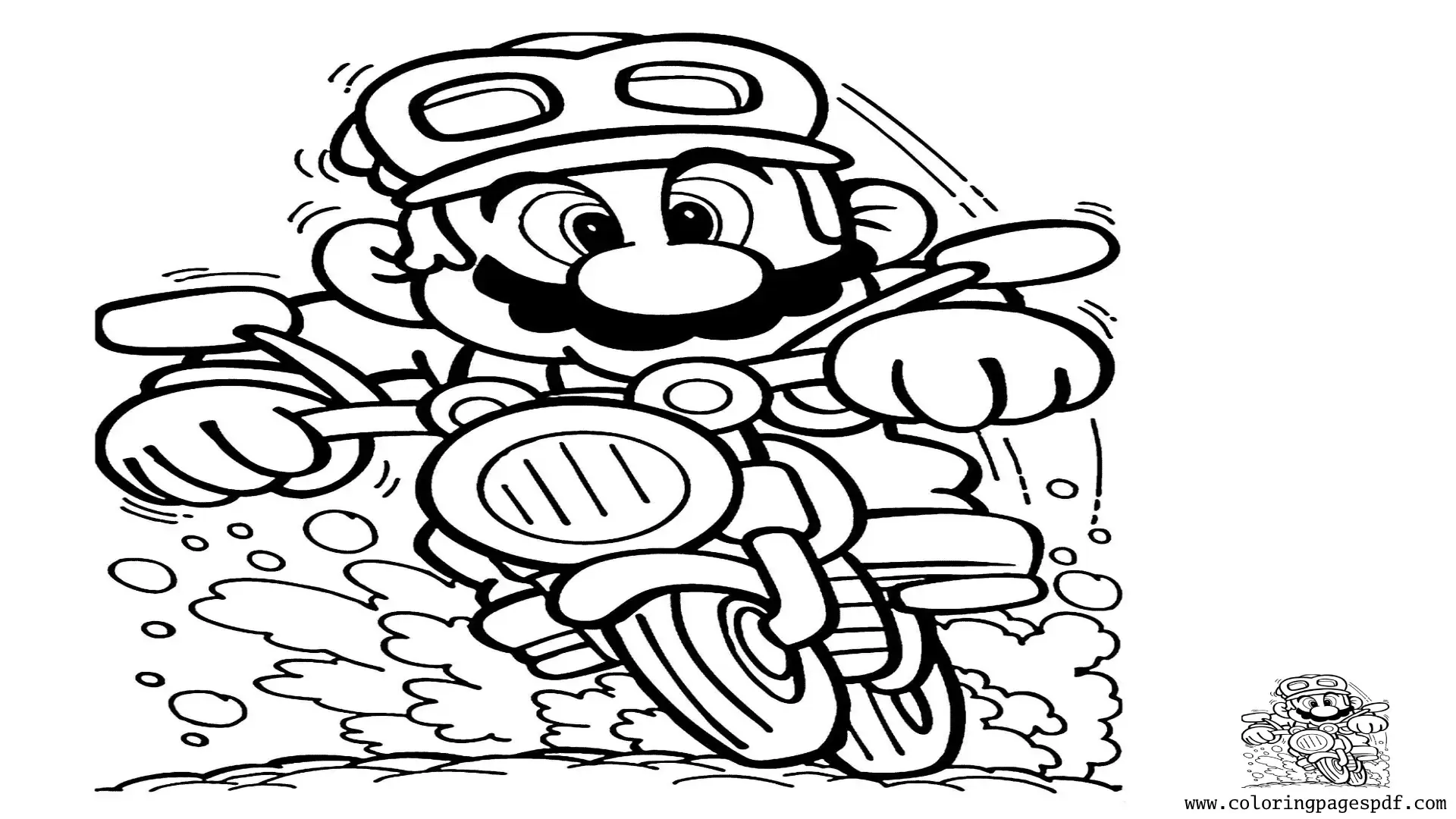 Coloring Page Of Mario Driving A Motorbike