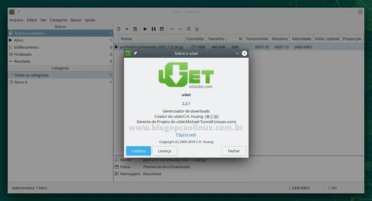 uGet executando no openSUSE Leap 15.3