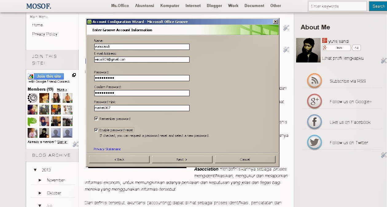 How to create an account Microsoft Office Groove 2007 Akuntansi dan