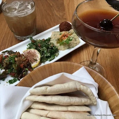 mezze platter and cocktails at Zaytoon Mediterranean Restaurant & Bar in Albany, California