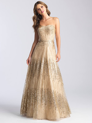 Stapless Madison James Prom Dresse gold color