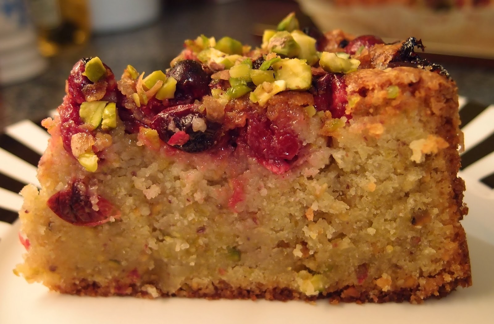 The Caked Crusader Pistachio and almond cake with cranberries