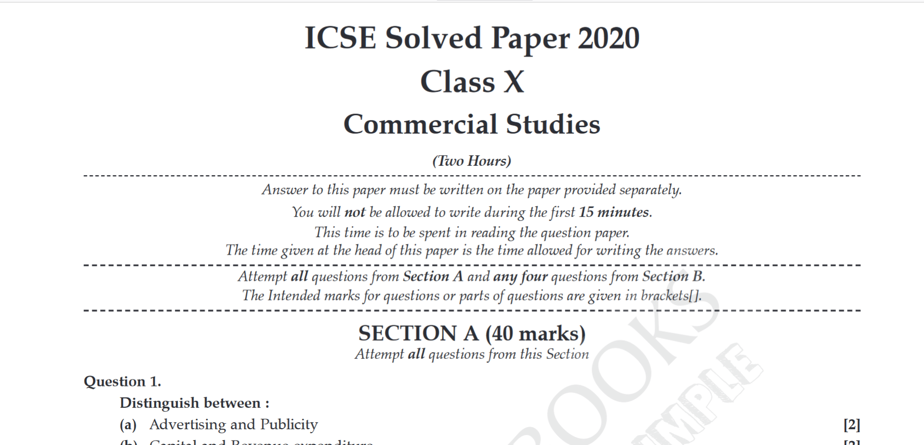 ICSE Class 10 Commercial Studies Best Solved Paper 2020 Topperbhai