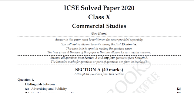 ICSE Class 10 Commercial Studies Best Solved Paper 2020 | topperbhai.com