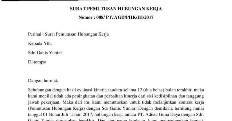 Contoh Surat Pemberitahuan Tidak Lulus Masa Percobaan