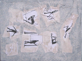 Collage y pintura sobre fotocopias de dibujos realizados por Kafka - Beatriz Bekerman