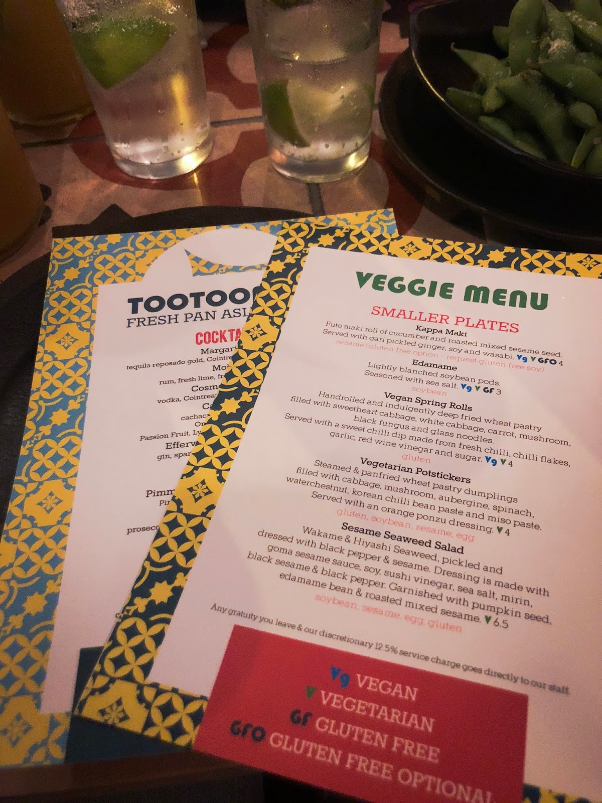 TooTooMoo vegan menu