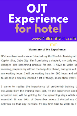 ojt learning experience essay in restaurant