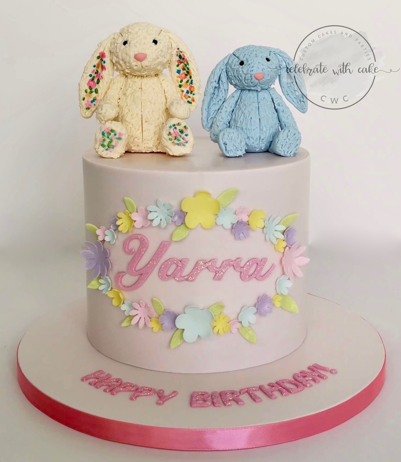 Jellycat Bunnies on Single Tier Cake