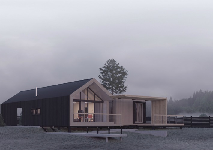 Proyecto 3D de una casa modular de madera