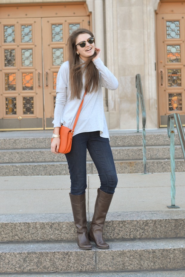 gray and orange outfit