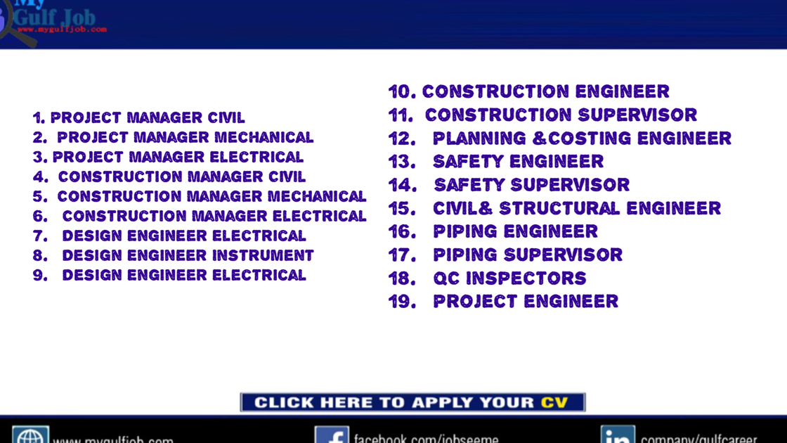 1. Project Manager Civil 2. Project Manager Mechanical 3. Project