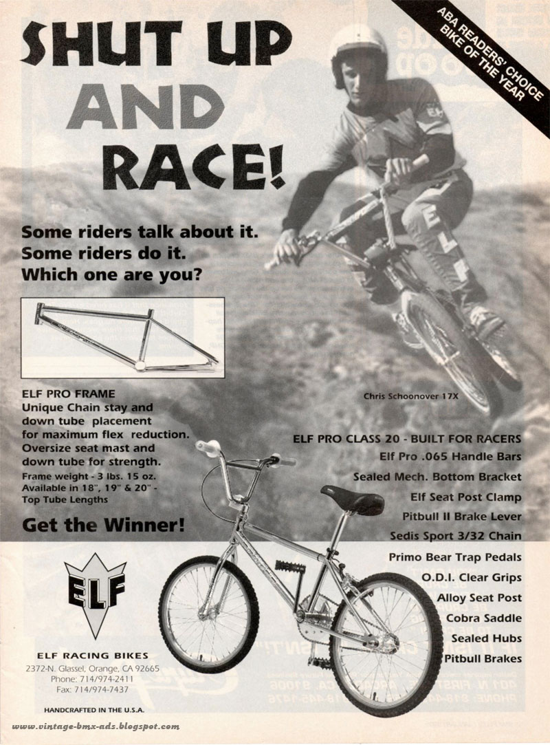 Vintage BMX Ads SHUT UP AND RACE! ELF Pro Class 20