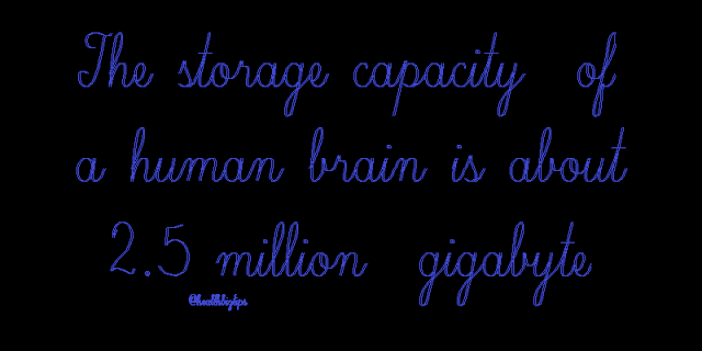 The storage capacity of a human brain is about 2.5 million gigabyte