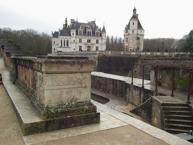 Flood marker, Chateau of Chenonceau.  Indre et Loire, France. Photographed by Susan Walter. Tour the Loire Valley with a classic car and a private guide.