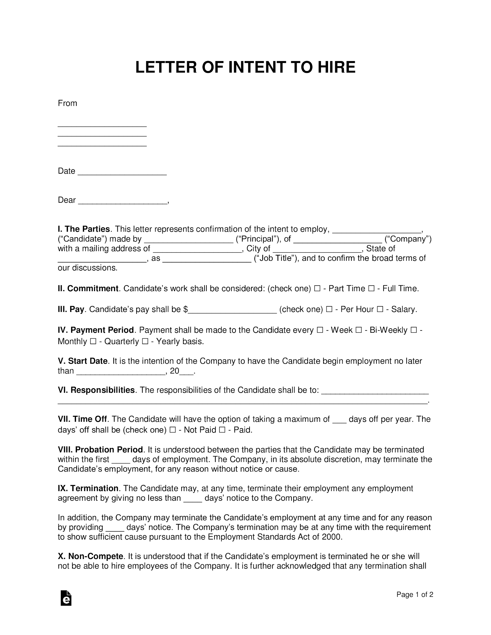 Letter Of Intent To Hire Template ~ Resume Letter