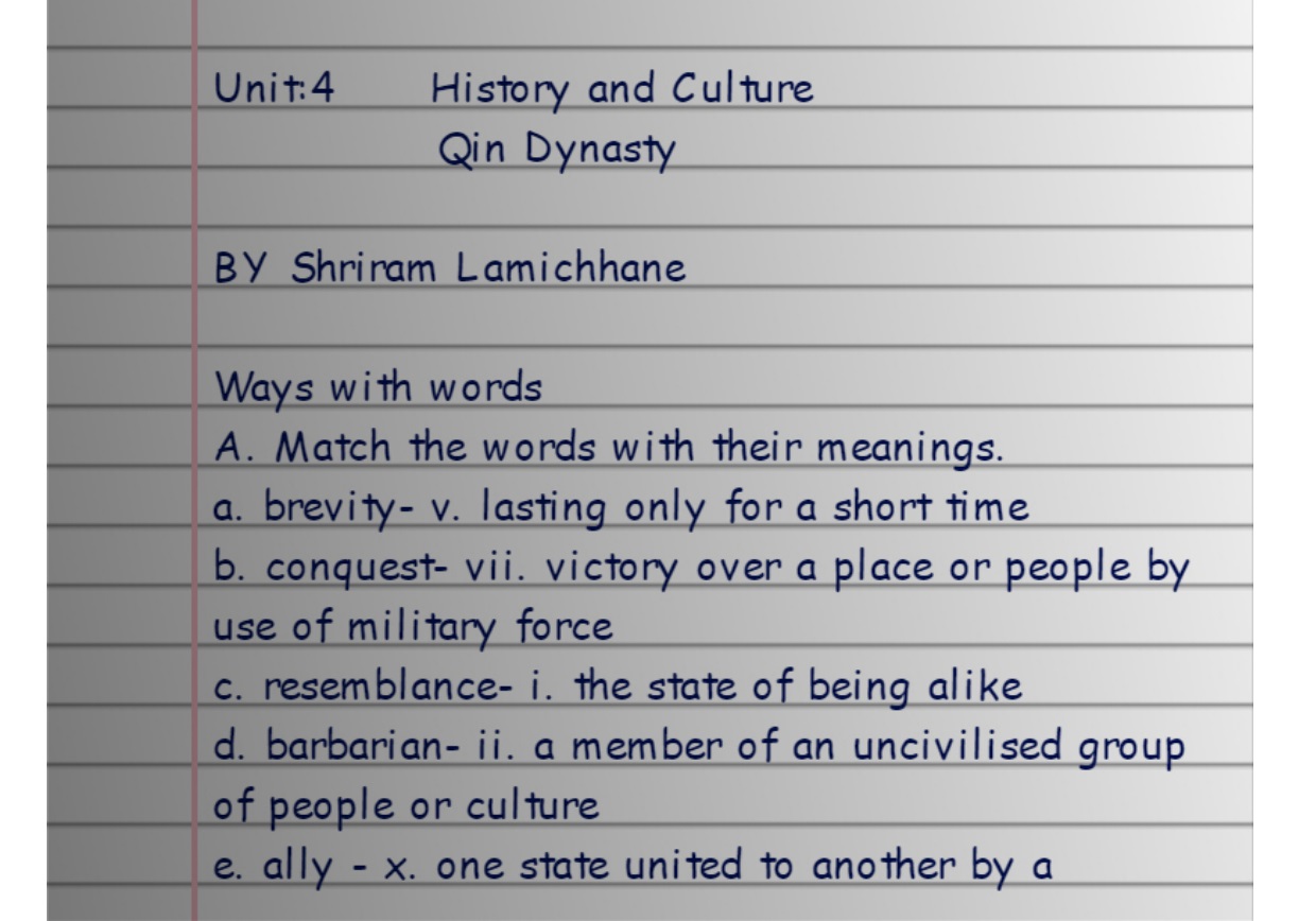 Class 11 English Note Unit 4 Qin Dynasty
