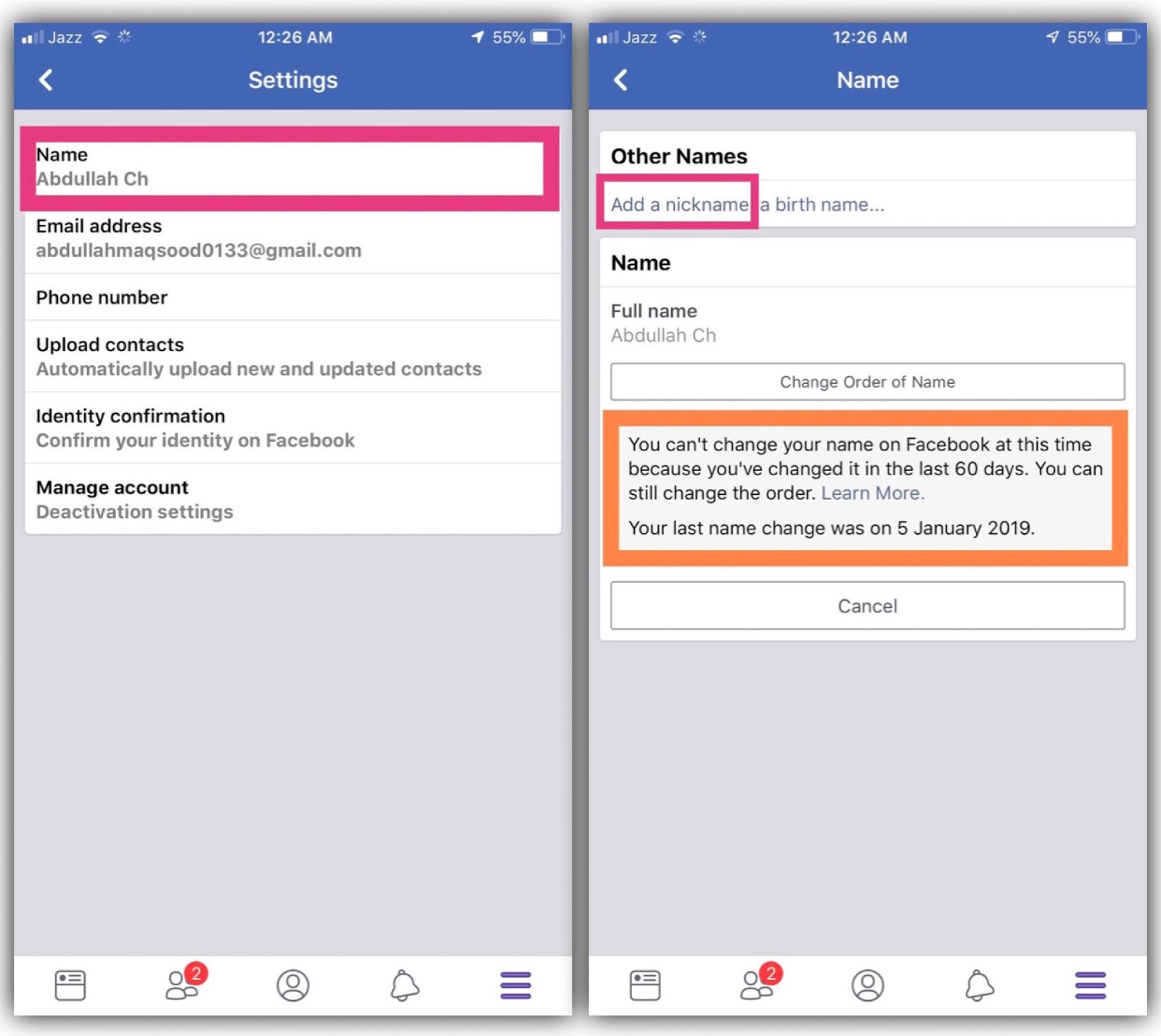 how to change my name on facebook without waiting 60 days 2019