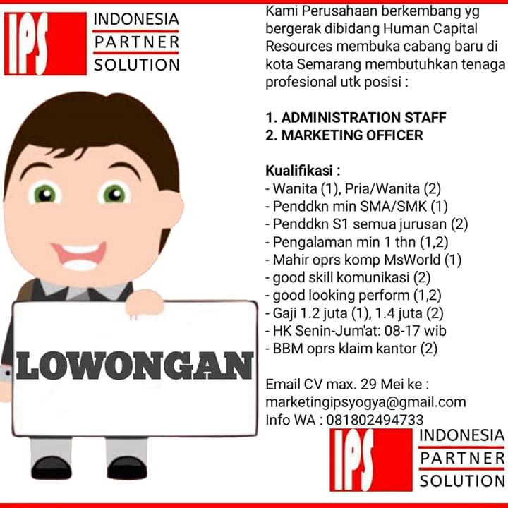 Lowongan Kerja Staff Admin Dan Marketing Pt Indonesia Partner Solution Semarang Loker Swasta Lowongan Kerja Staff Admin Dan Marketing Pt Indonesia Partner Solution Semarang Loker Swasta