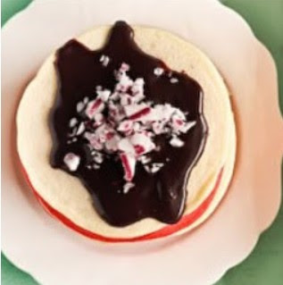 Red & White Christmas Pancakes with Candy Cane Chocolate Syrup