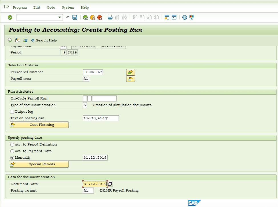 How to draw salary in post office department in SAP?