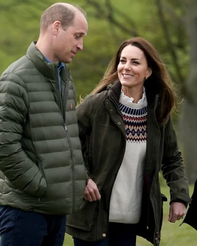 Kate Middleton wore a supersoft lambswool fair-isle jumper from Troy London, and longshore quilted jacket from Barbour