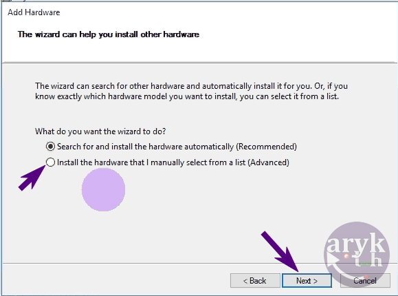 Install Broadcom Android Drivers - Click Install the Hardware that I manually select from a list