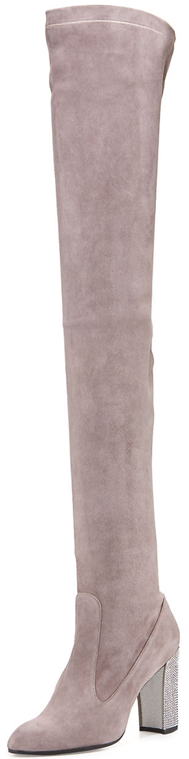 Rene Caovilla Suede 90mm Over-the-Knee Boot, Gray