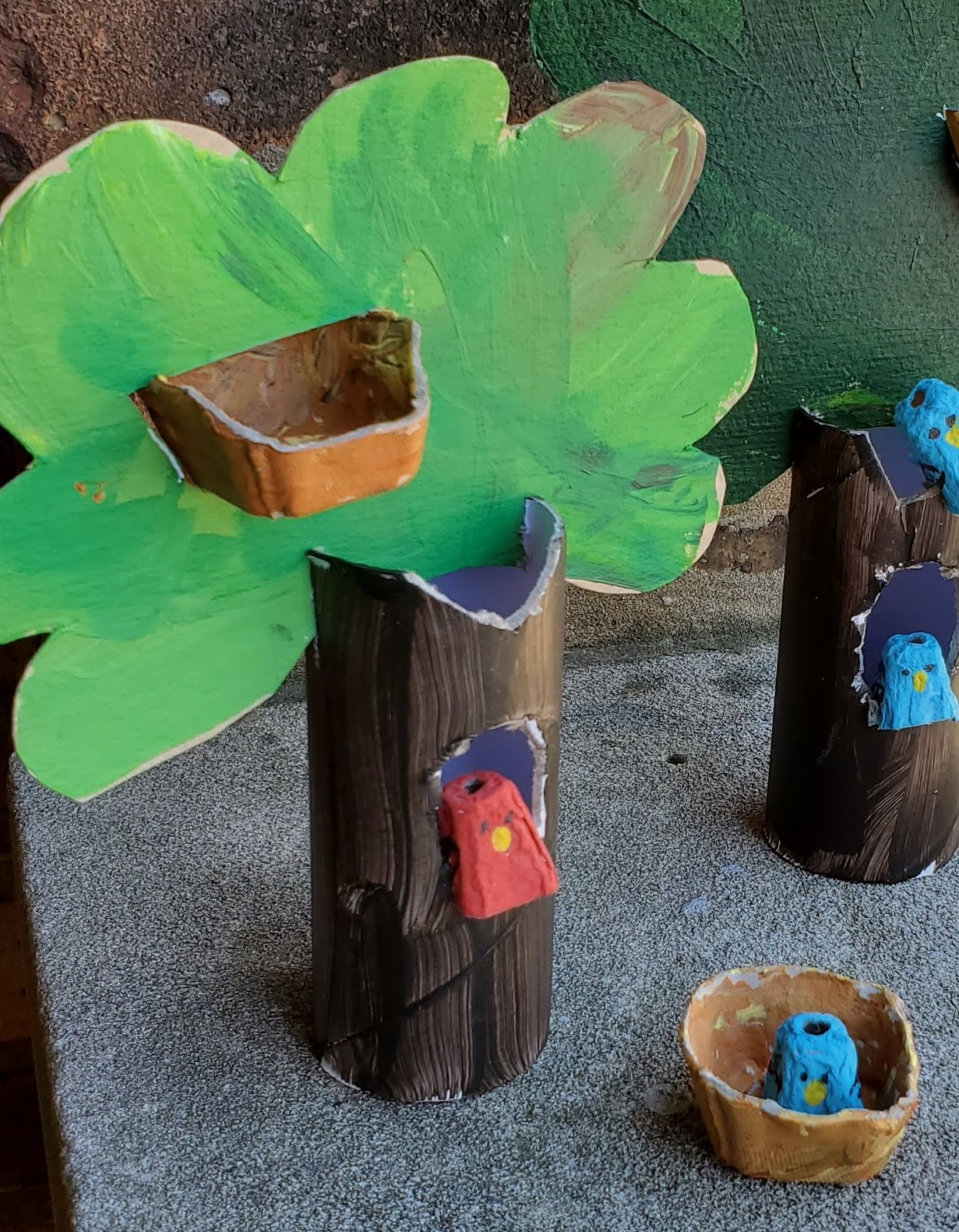 Upcycled spring craft egg carton birds in trees the ReFab Diaries