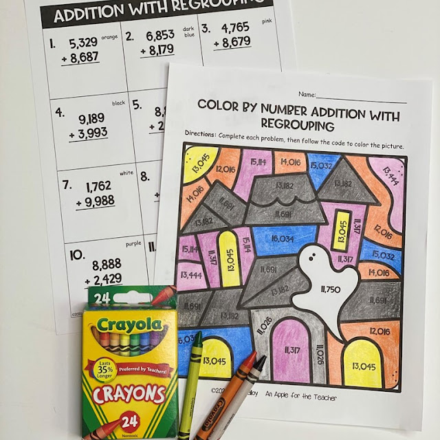 Halloween Color By Number Addition With Regrouping