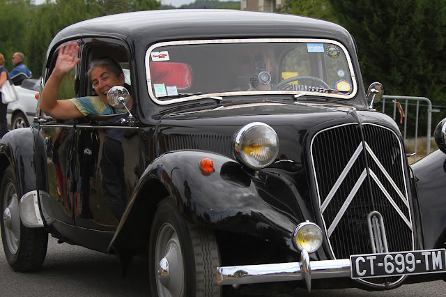 Driving in a classic Citroen Traction Avant, France.